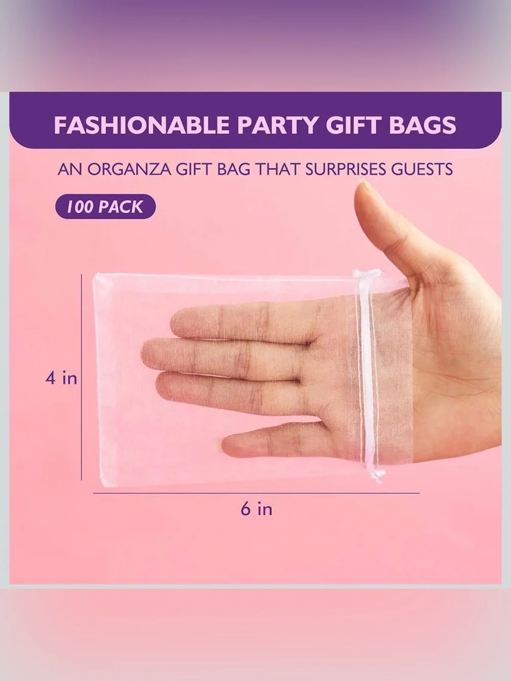 50 White Organza Drawstring Favor Bags